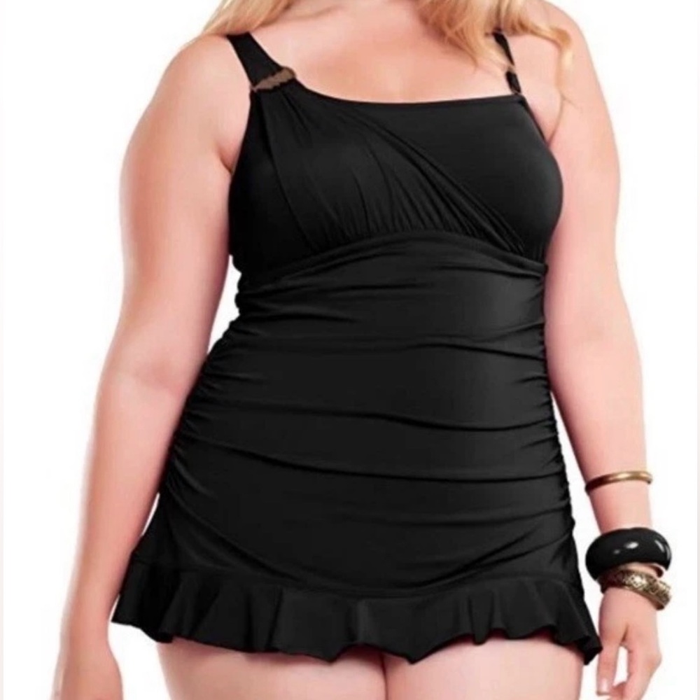 BECCA Black One Piece Swimwear with Ruffle Details